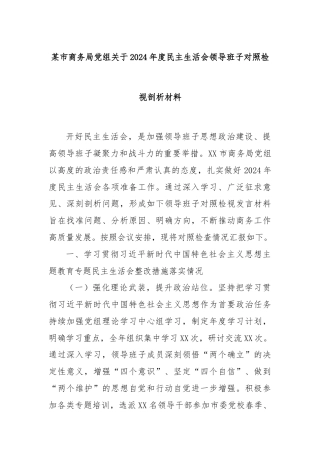 某市商务局党组关于2024年度民主生活会领导班子对照检视剖析材料