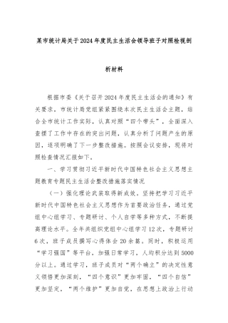 某市统计局关于2024年度民主生活会领导班子对照检视剖析材料