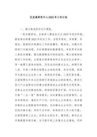 区发展研究中心2025年工作计划