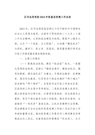 区司法局党组2024年抓基层党建工作总结