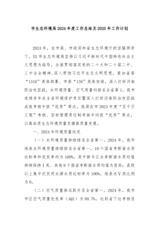 市生态环境局2024年度工作总结及2025年工作计划