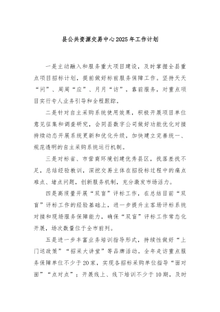 县公共资源交易中心2025年工作计划