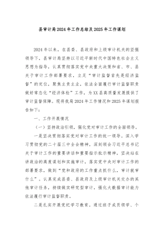 县审计局2024年工作总结及2025年工作谋划