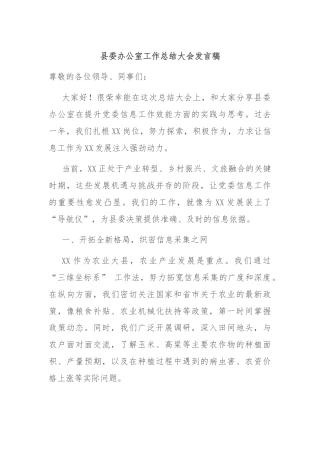 县委办公室工作总结大会发言稿