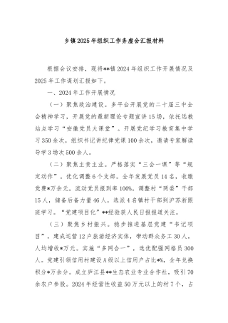 乡镇2025年组织工作务虚会汇报材料
