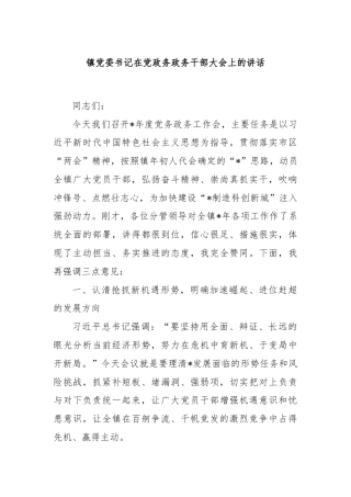 镇党委书记在党政务政务干部大会上的讲话