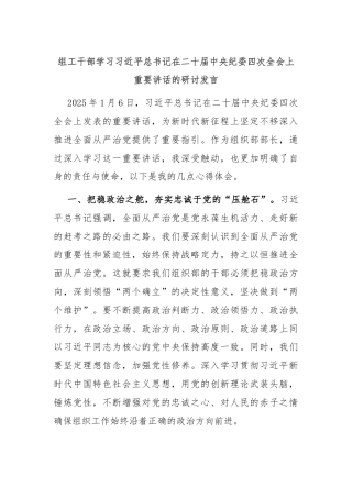 组工干部学习习近平总书记在二十届中央纪委四次全会上重要讲话的研讨发言