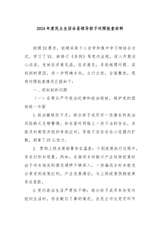 2024年度民主生活会县领导班子对照检查材料