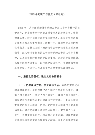 2025年党建工作要点（审计局）