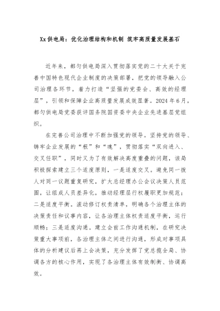 Xx供电局：优化治理结构和机制 筑牢高质量发展基石