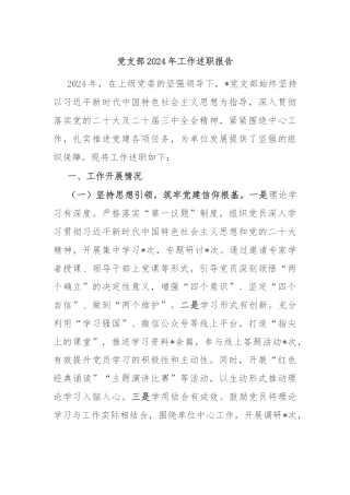 党支部2024年工作述职报告