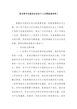 党支部书记组织生活会个人对照检查材料1