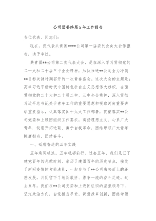 公司团委换届5年工作报告