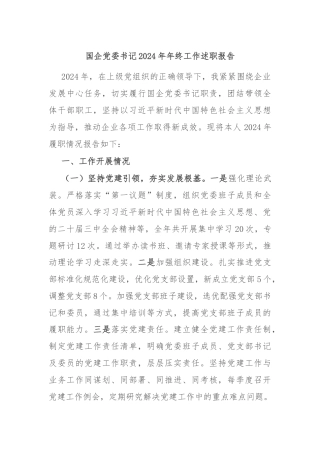 国企党委书记2024年年终工作述职报告