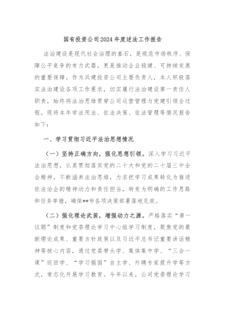 国有投资公司2024年度述法工作报告