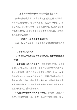 某市审计局领导班子2024年对照检查材料