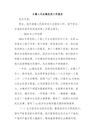 乡镇人代会镇政府工作报告