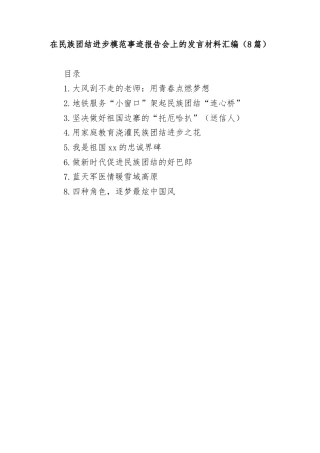 (8篇)在民族团结进步模范事迹报告会上的发言材料汇编