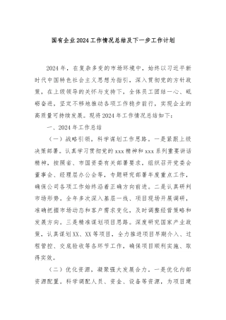 国有企业2024工作情况总结及下一步工作计划
