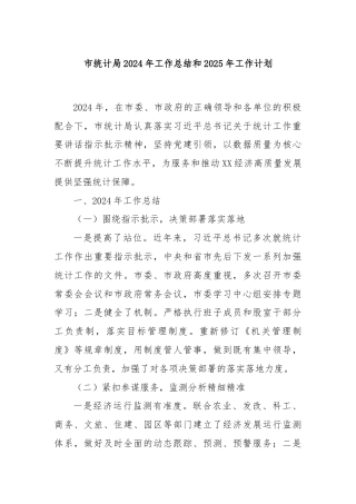 市统计局2024年工作总结和2025年工作计划