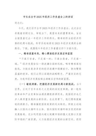 市长在全市2025年经济工作务虚会上的讲话