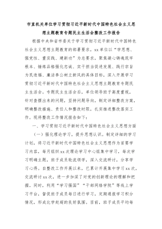 市直机关单位学习贯彻习近平新时代中国特色社会主义思想主题教育专题民主生活会整改工作报告