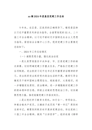 xx镇2024年度基层党建工作总结