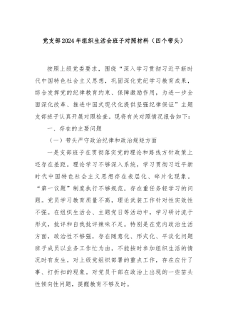 党支部2024年组织生活会班子对照材料（四个带头）
