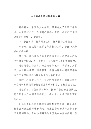 企业总会计师述职报告材料
