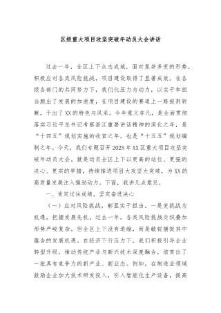 区级重大项目攻坚突破年动员大会讲话