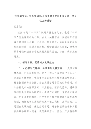 市委副书记、市长在2025年市委城乡规划委员会第一次会议上的讲话