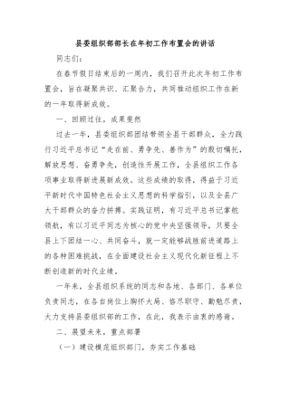 县委组织部部长在年初工作布置会的讲话