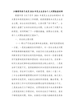 乡镇领导班子成员2024年民主生活会个人对照检查材料