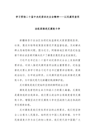 学习贯彻二十届中央纪委四次全会精神——以风腐同查同治纵深推进反腐败斗争
