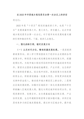 在2025年市委城乡规划委员会第一次会议上的讲话