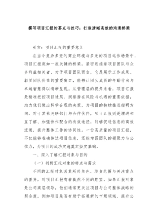 撰写项目汇报的要点与技巧：打造清晰高效的沟通桥梁
