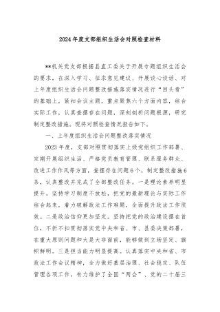 2024年度支部组织生活会对照检查材料