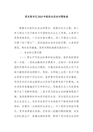 党支部书记2024年组织生活会对照检查
