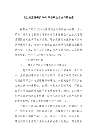 派出所宣传委员2024年组织生活会对照检查