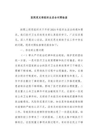 医院党支部组织生活会对照检查