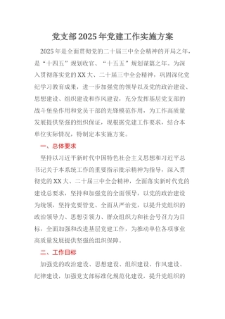 党支部2025年党建工作实施方案