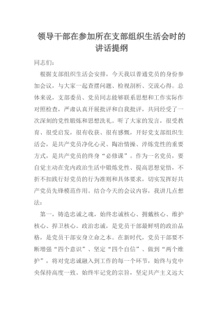 领导干部在参加所在支部组织生活会时的讲话提纲