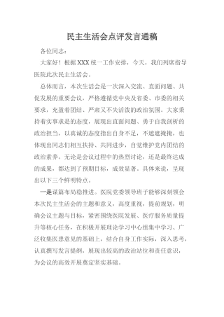 民主生活会点评发言通稿