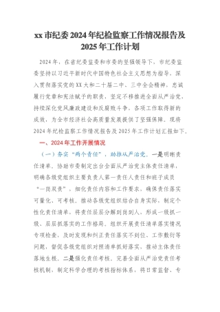xx市纪委2024年纪检监察工作情况报告及2025年工作计划
