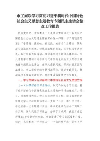 市工商联学习贯彻习近平新时代中国特色社会主义思想主题教育专题民主生活会整改工作报告