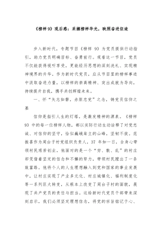 《榜样9》观后感：采撷榜样华光，映照奋进征途