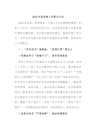 2025年度党建工作要点计划