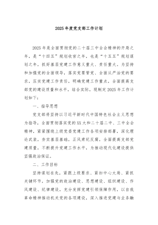 2025年度党支部工作计划