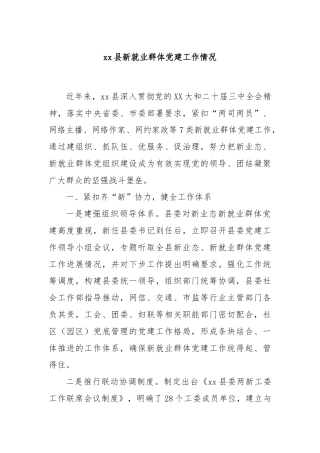 xx县新就业群体党建工作情况