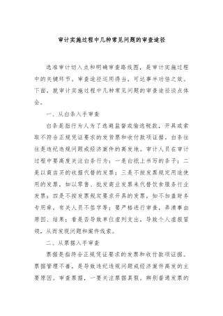 审计实施过程中几种常见问题的审查途径